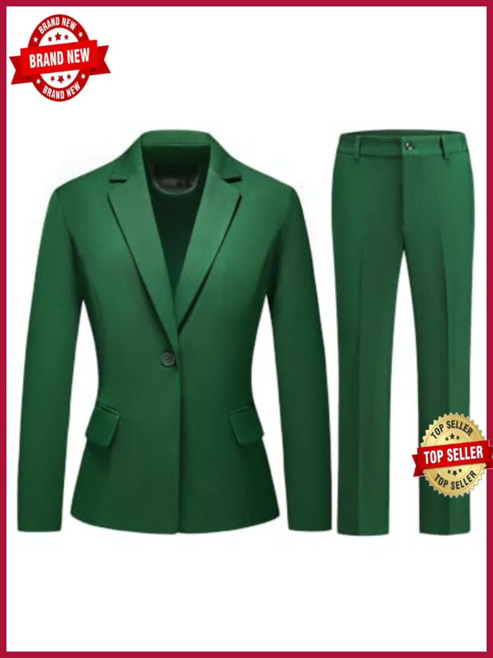 Women's Business Pantsuit 2-Piece Set, One Button Blazer & Pants, Polyester